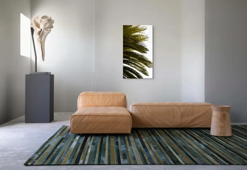 Tablou Canvas, "Frunze de palmier în vânt liniștit", Frunze, Palmier, Verde, Contrast, Textură, Cer, Lumină, Delicat., 50 x 90 cm – poza 5