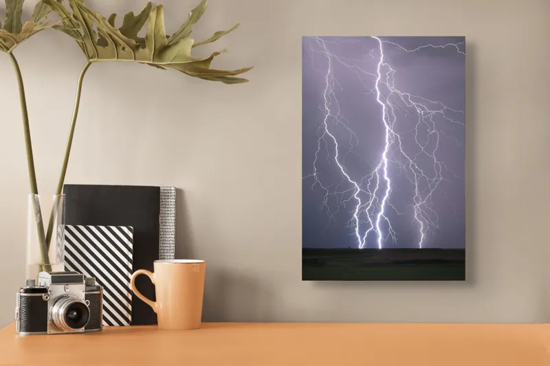 Tablou Canvas, "Furtună de vară în plină desfășurare", Fulger, Cer, Noapte, Energie, Natură, Lumină, Intensitate, Peisaj, Electricitate, Spectacol, 26 x 39 cm – poza 3