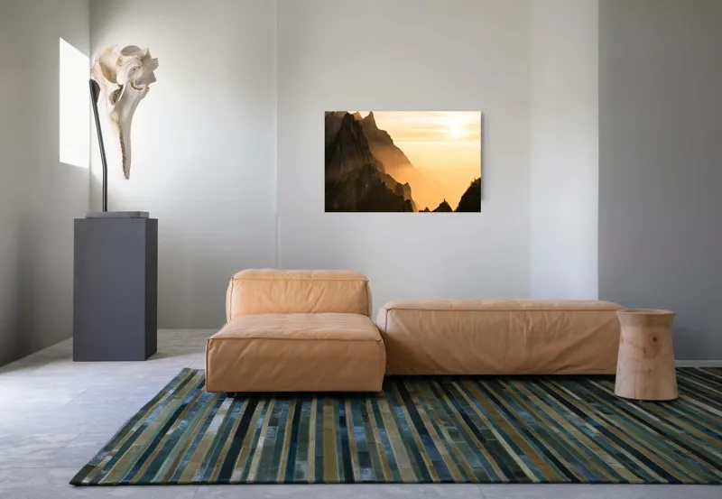 Tablou Canvas, "Lumina aurie peste crestele munților", Munte, Apus, Ceață, Lumină, Siluetă, 90 x 50 cm – poza 8