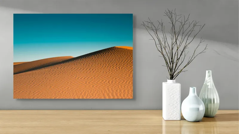 Tablou Canvas, "Unduirile misterioase ale dunelor vàngierii", Nisip, Dune, Cer, Liniște, Deșert, Linie, Textură, 70 x 50 cm – poza 3