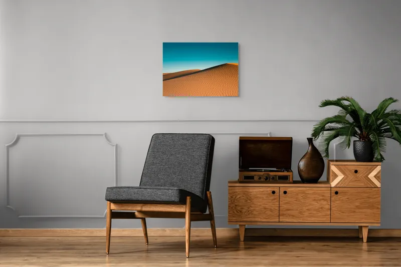 Tablou Canvas, "Unduirile misterioase ale dunelor vàngierii", Nisip, Dune, Cer, Liniște, Deșert, Linie, Textură, 70 x 50 cm – poza 4