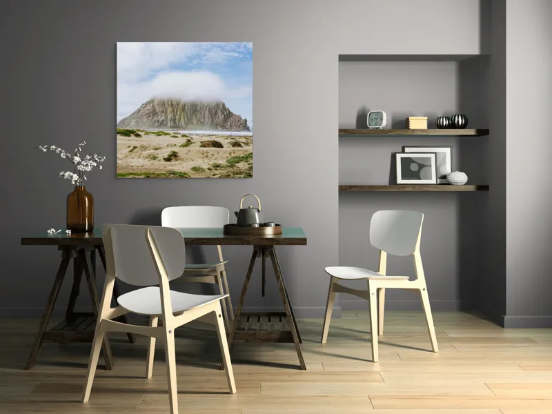 Tablou Canvas, "Nor ce acoperă stânca măreață", Nor, Stâncă, Plajă, Nisip, Cer, Apă, Vegetație, Orizont, Nori, Verde, 100 x 100 cm – poza 6