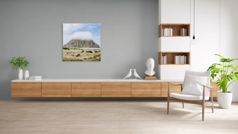 Tablou Canvas, "Nor ce acoperă stânca măreață", Nor, Stâncă, Plajă, Nisip, Cer, Apă, Vegetație, Orizont, Nori, Verde, 100 x 100 cm – poza 8