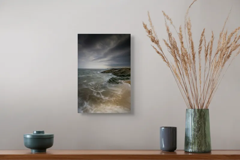 Tablou Canvas, "Furtună pe coasta stâncoasă a mării", Cer, Noros, Ocean, Valuri, Stânci, Apă, Plajă, Dramatic, Peisaj, Natură, 26 x 39 cm – poza 5