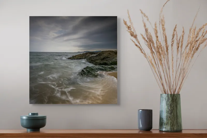 Tablou Canvas, "Furtună pe coasta stâncoasă a mării", Cer, Noros, Ocean, Valuri, Stânci, Apă, Plajă, Dramatic, Peisaj, Natură, 50 x 50 cm – poza 4