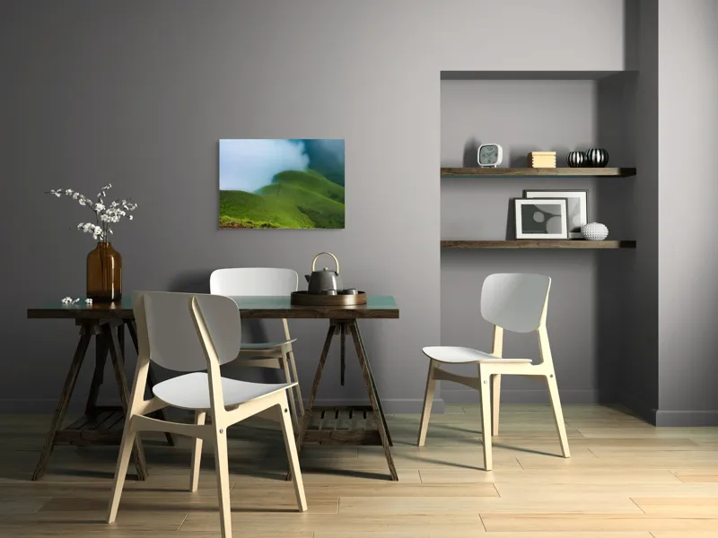 Tablou Canvas, "Întinderi verzi învăluite în ceață", Verdant, Coline, Ceață, Peisaj, Serpentine, Tranquil, Natură, Liniște, 70 x 50 cm – poza 5