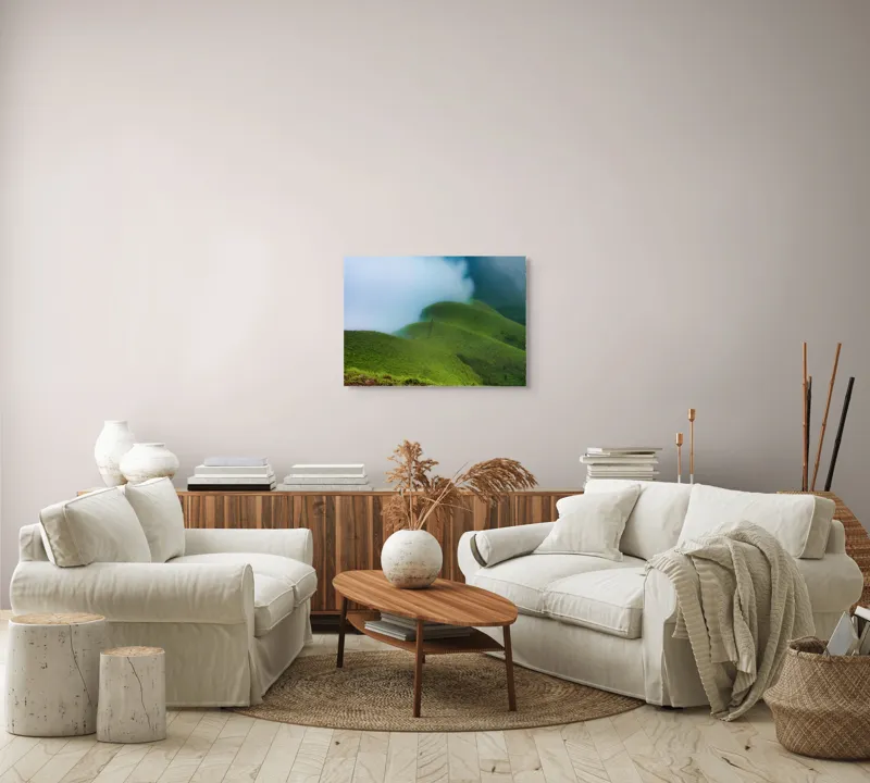 Tablou Canvas, "Întinderi verzi învăluite în ceață", Verdant, Coline, Ceață, Peisaj, Serpentine, Tranquil, Natură, Liniște, 70 x 50 cm – poza 6