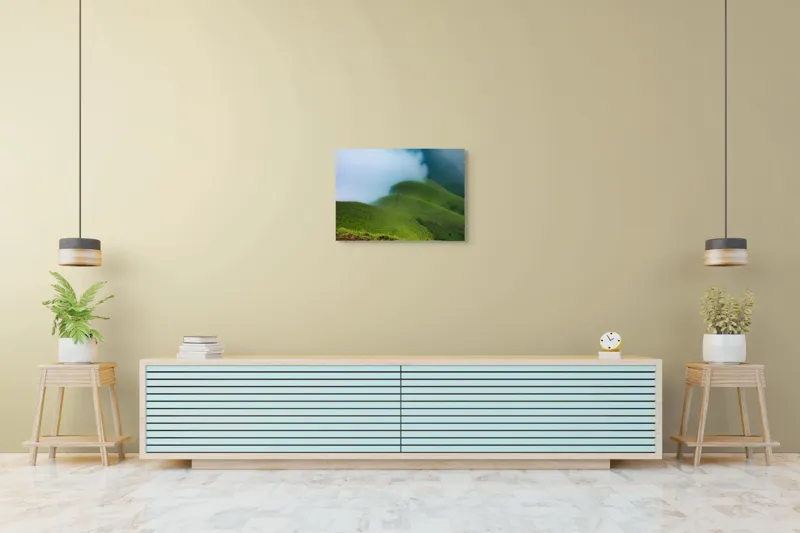 Tablou Canvas, "Întinderi verzi învăluite în ceață", Verdant, Coline, Ceață, Peisaj, Serpentine, Tranquil, Natură, Liniște, 70 x 50 cm – poza 7