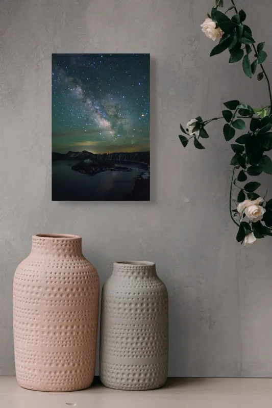 Tablou Canvas, "Magia cerului deasupra lacului liniștit", Stele, Galaxie, Lac, Munți, Reflecție, Cer, Noapte, Mister, Infinit, Splendoare, 26 x 39 cm – poza 6