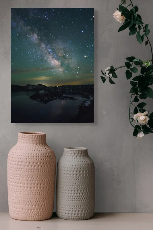 Tablou Canvas, "Magia cerului deasupra lacului liniștit", Stele, Galaxie, Lac, Munți, Reflecție, Cer, Noapte, Mister, Infinit, Splendoare, 39 x 54 cm – poza 6