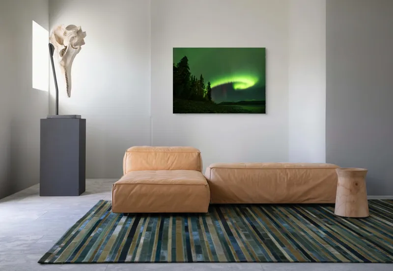 Tablou Canvas, "Aurora boreală deasupra pădurii misterioase", Luminiscență, Cer, Aurore, Noapte, Natură, Peisaj, Stele, Pădure, Lumină, Verde, 100 x 70 cm – poza 7