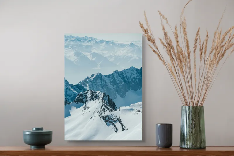 Tablou Canvas cu Peisaj Montan Înzăpezit, , Alb și Albastru, 39 x 54 cm – poza 3