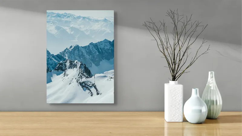 Tablou Canvas cu Peisaj Montan Înzăpezit, , Alb și Albastru, 39 x 54 cm – poza 4
