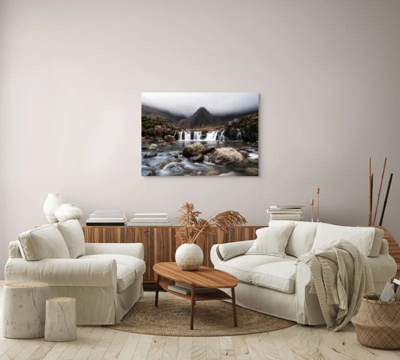Tablou Canvas, Cascada din inima munților înnorați, , Multicolor, 100 x 70 cm – poza 3