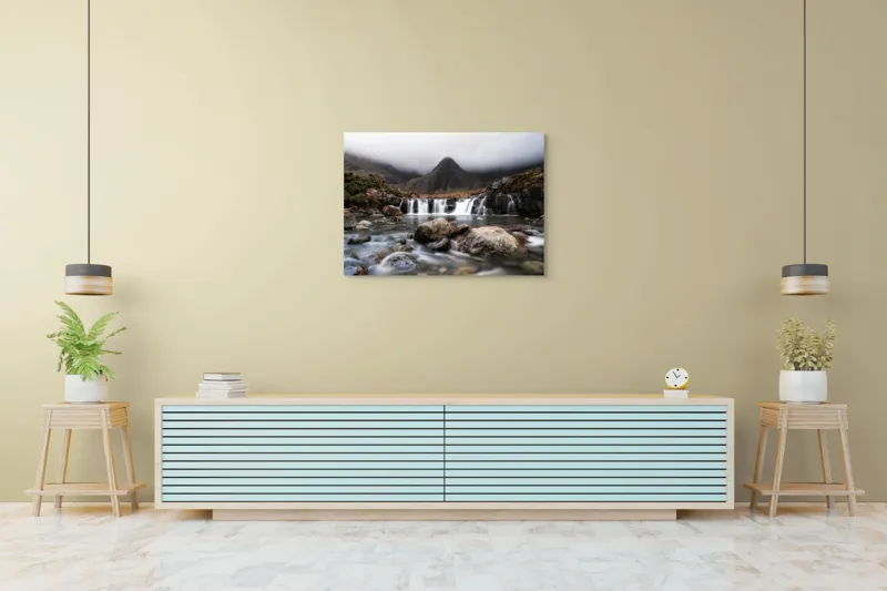 Tablou Canvas, Cascada din inima munților înnorați, , Multicolor, 100 x 70 cm – poza 4
