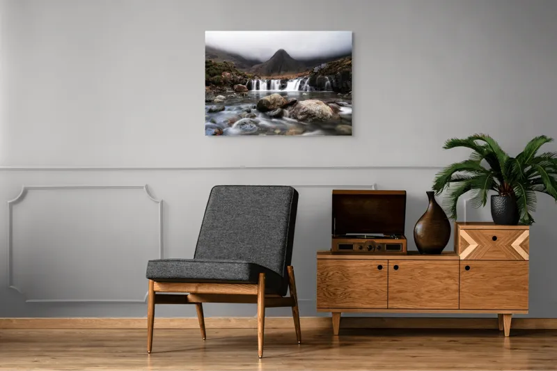 Tablou Canvas, Cascada din inima munților înnorați, , Multicolor, 100 x 70 cm – poza 8