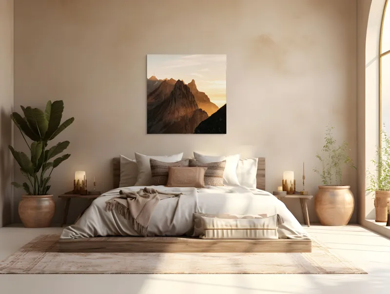 Tablou Canvas Peisaj Munți Apus Lumină Siluetă Contur Orizont, 100 x 100 cm – poza 4