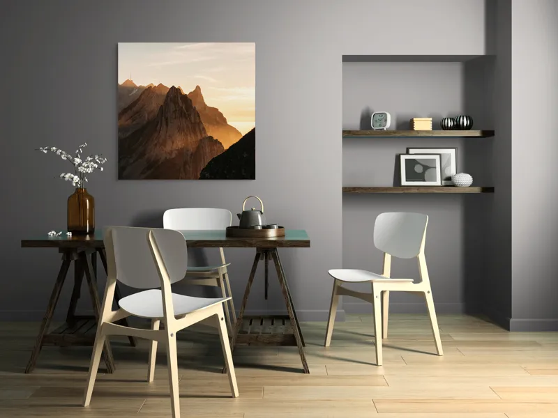 Tablou Canvas Peisaj Munți Apus Lumină Siluetă Contur Orizont, 100 x 100 cm – poza 6