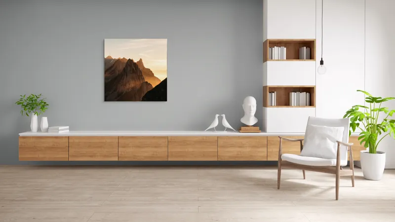 Tablou Canvas Peisaj Munți Apus Lumină Siluetă Contur Orizont, 100 x 100 cm – poza 8