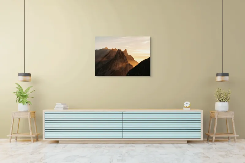 Tablou Canvas Peisaj Munți Apus Lumină Siluetă Contur Orizont, 100 x 70 cm – poza 4