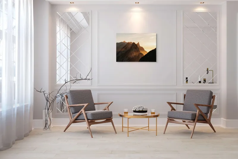 Tablou Canvas Peisaj Munți Apus Lumină Siluetă Contur Orizont, 100 x 70 cm – poza 5