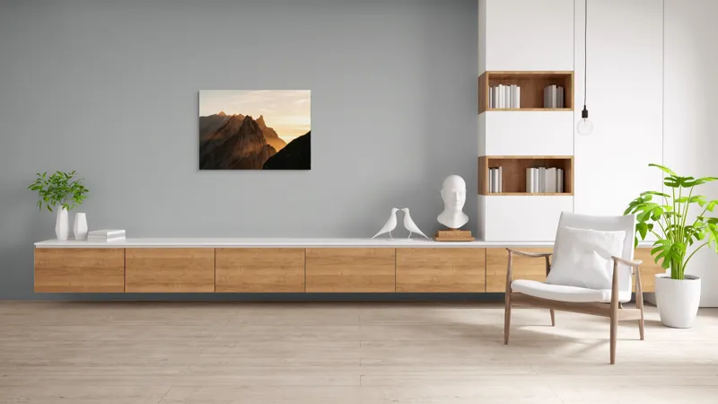 Tablou Canvas Peisaj Munți Apus Lumină Siluetă Contur Orizont, 100 x 70 cm – poza 6