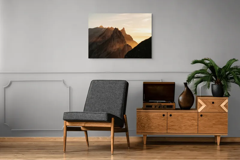 Tablou Canvas Peisaj Munți Apus Lumină Siluetă Contur Orizont, 100 x 70 cm – poza 8