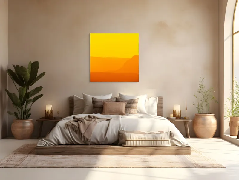 Tablou Canvas, "Strălucirea apusului în deșert", Apus, Căldură, Siluetă, Reflectie, Lumină, Orizont, Peisaj, Serenitate, 100 x 100 cm – poza 4