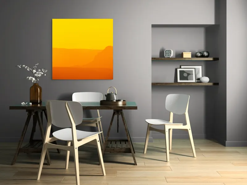 Tablou Canvas, "Strălucirea apusului în deșert", Apus, Căldură, Siluetă, Reflectie, Lumină, Orizont, Peisaj, Serenitate, 100 x 100 cm – poza 6