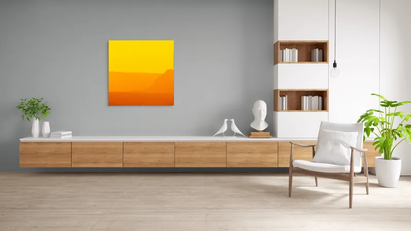 Tablou Canvas, "Strălucirea apusului în deșert", Apus, Căldură, Siluetă, Reflectie, Lumină, Orizont, Peisaj, Serenitate, 100 x 100 cm – poza 8