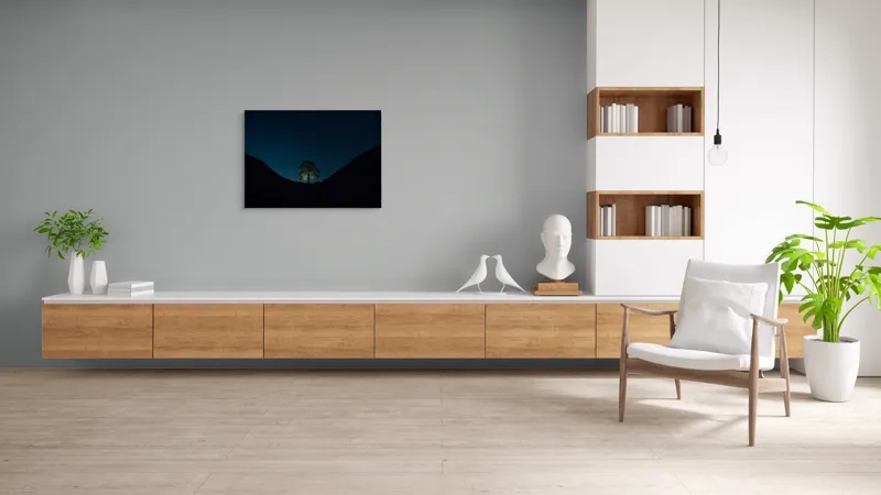 Tablou Canvas, "Stejarul luminat sub cerul înstelat", Copac, Noapte, Stele, Siluetă, Lumina, Câmpie, Cer, Întuneric, Natură, Contrast, 100 x 70 cm – poza 6