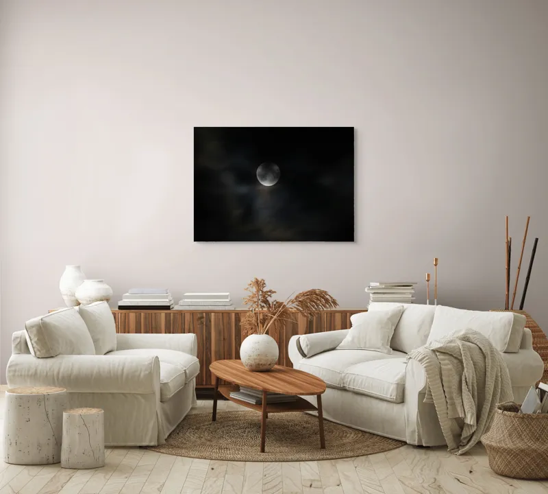 Tablou Canvas, "Luna ascunsă printre nori negri", Lună, Noapte, Întuneric, Mister, Nori, Cer, Lumină, Seninătate, 100 x 70 cm – poza 3