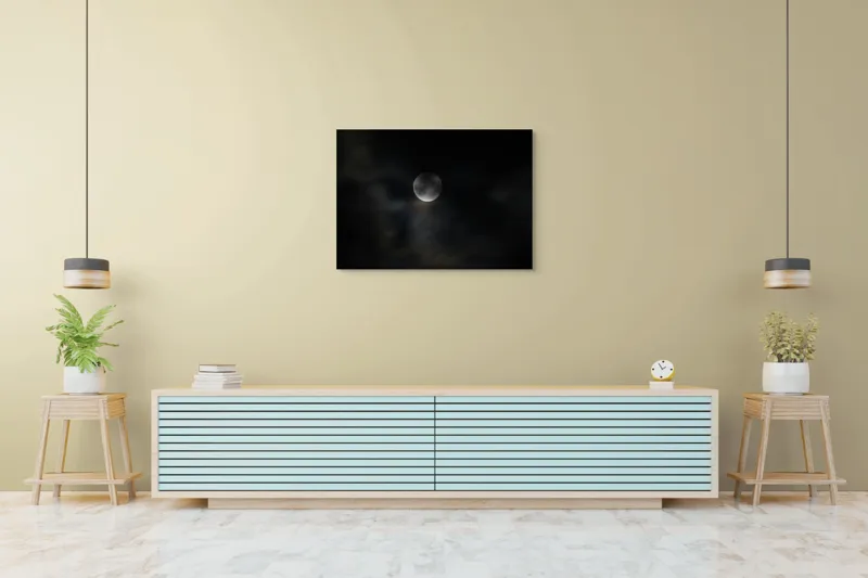 Tablou Canvas, "Luna ascunsă printre nori negri", Lună, Noapte, Întuneric, Mister, Nori, Cer, Lumină, Seninătate, 100 x 70 cm – poza 4