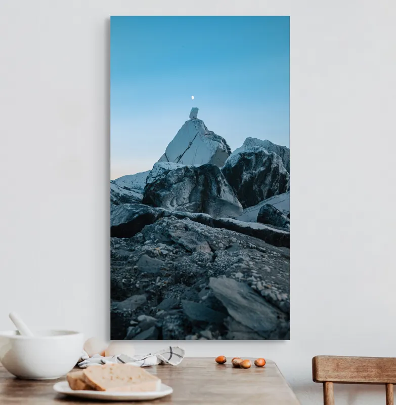 Tablou Canvas, "Luna domnește peste stânci albe", Piatră, Lumină, Lună, Cer, Seară, Natură, Peisaj, Stânci, Frig, Tranquilitate, 50 x 90 cm – poza 3