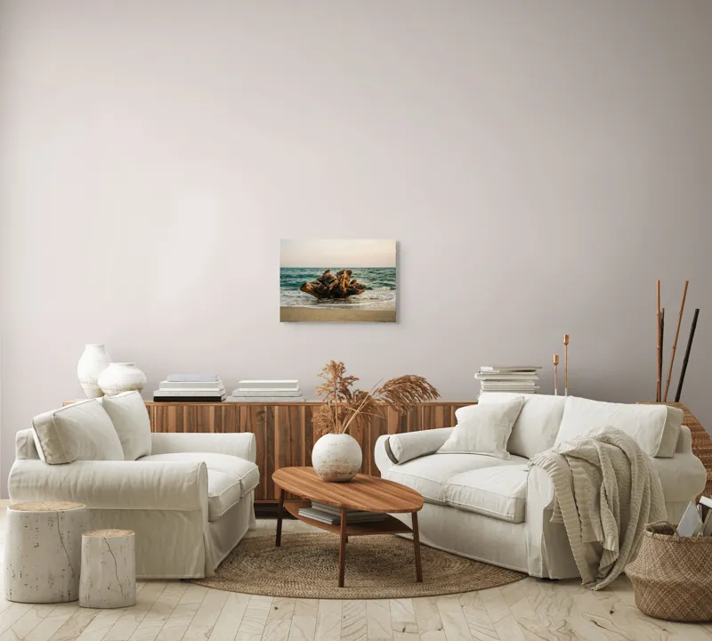 Tablou Canvas, "Bucată de lemn în valuri mării", Copac, Marea, Apus, Valuri, Nisip, Rădăcină, Cer, Natură, 54 x 39 cm – poza 5