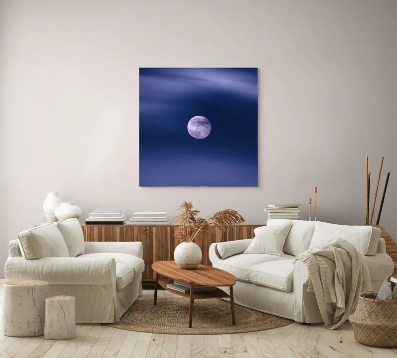 Tablou Canvas, "Luna într-o noapte senină", Luna, Cer, Noapte, Nori, Mister, Lumină, Calm, Vis, Magie, 100 x 100 cm – poza 3