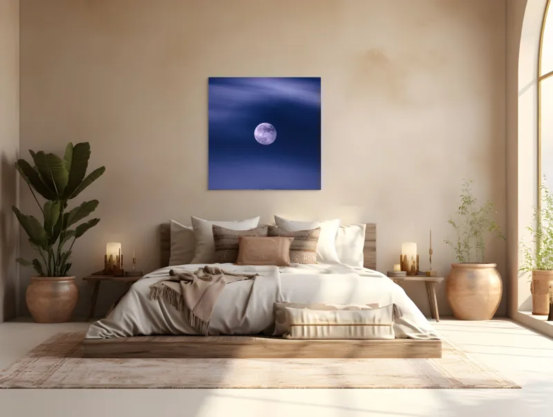 Tablou Canvas, "Luna într-o noapte senină", Luna, Cer, Noapte, Nori, Mister, Lumină, Calm, Vis, Magie, 100 x 100 cm – poza 4