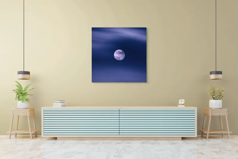 Tablou Canvas, "Luna într-o noapte senină", Luna, Cer, Noapte, Nori, Mister, Lumină, Calm, Vis, Magie, 100 x 100 cm – poza 5