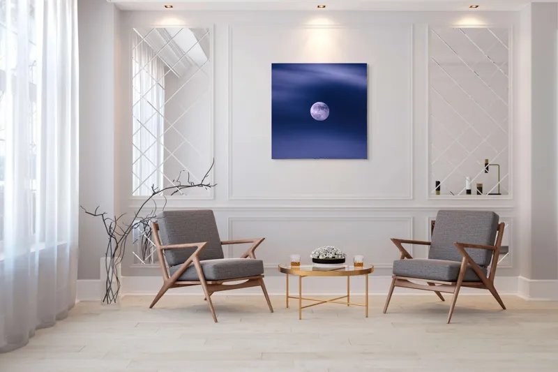 Tablou Canvas, "Luna într-o noapte senină", Luna, Cer, Noapte, Nori, Mister, Lumină, Calm, Vis, Magie, 100 x 100 cm – poza 7