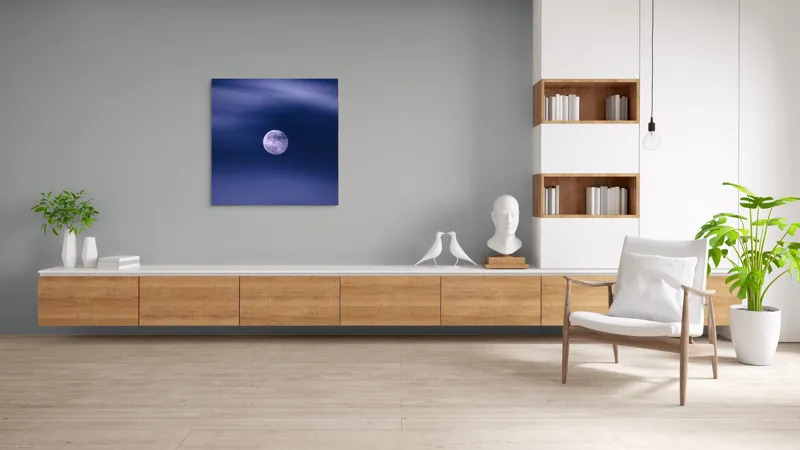 Tablou Canvas, "Luna într-o noapte senină", Luna, Cer, Noapte, Nori, Mister, Lumină, Calm, Vis, Magie, 100 x 100 cm – poza 8