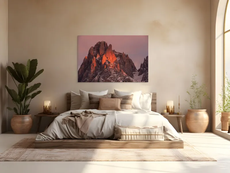 Tablou Canvas, "Strălucirea apusului pe vârfurile înzăpezite", Pico, Apus, Stâncă, Zăpadă, Strălucire, Cer, Munți, Asfințit, 150 x 100 cm – poza 4