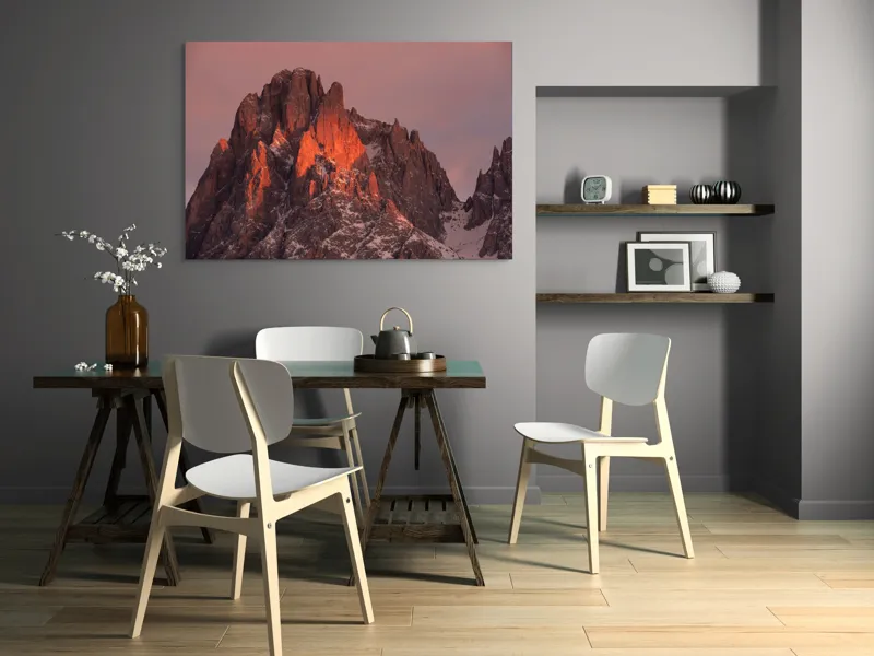 Tablou Canvas, "Strălucirea apusului pe vârfurile înzăpezite", Pico, Apus, Stâncă, Zăpadă, Strălucire, Cer, Munți, Asfințit, 150 x 100 cm – poza 5