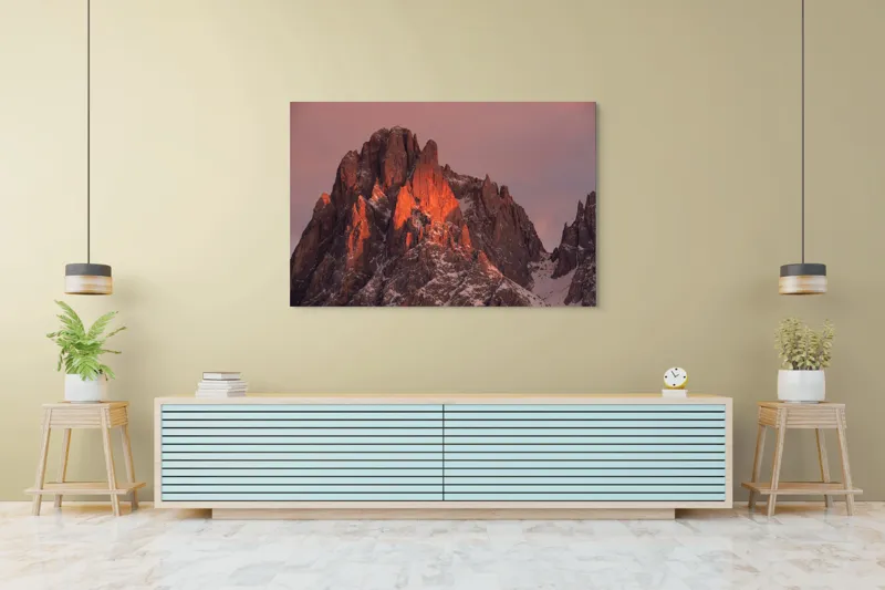 Tablou Canvas, "Strălucirea apusului pe vârfurile înzăpezite", Pico, Apus, Stâncă, Zăpadă, Strălucire, Cer, Munți, Asfințit, 150 x 100 cm – poza 6