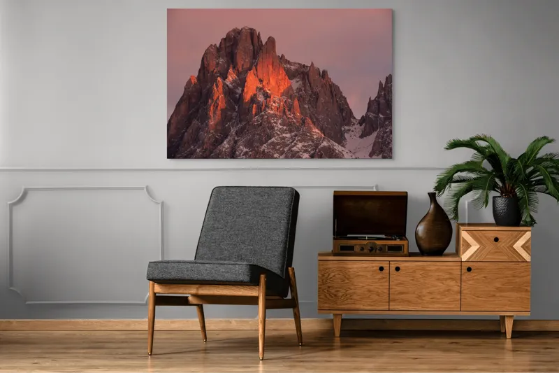 Tablou Canvas, "Strălucirea apusului pe vârfurile înzăpezite", Pico, Apus, Stâncă, Zăpadă, Strălucire, Cer, Munți, Asfințit, 150 x 100 cm – poza 8