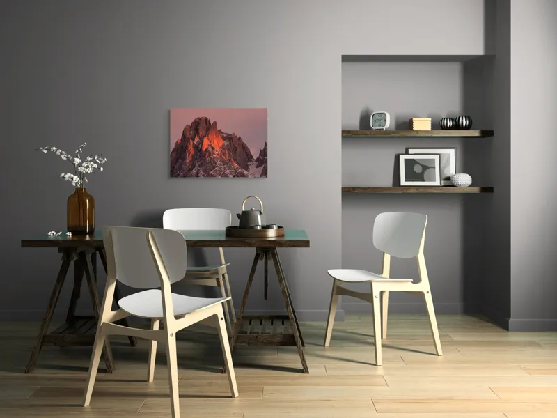 Tablou Canvas, "Strălucirea apusului pe vârfurile înzăpezite", Pico, Apus, Stâncă, Zăpadă, Strălucire, Cer, Munți, Asfințit, 70 x 50 cm – poza 5