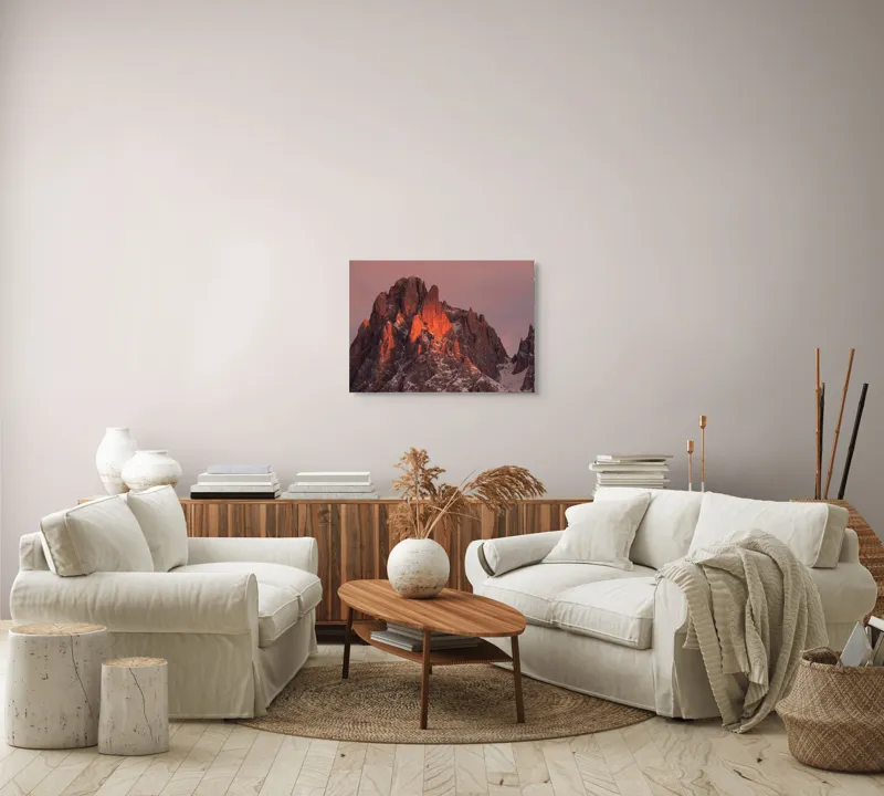 Tablou Canvas, "Strălucirea apusului pe vârfurile înzăpezite", Pico, Apus, Stâncă, Zăpadă, Strălucire, Cer, Munți, Asfințit, 70 x 50 cm – poza 6
