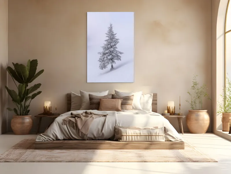 Tablou Canvas, "Singurătatea bradului în zăpadă albă", Alb, Înghețat, Solitar, Tăcut, Rece, Iernatic, Singuratic, Pur, Frig, Izolat, 100 x 150 cm – poza 3