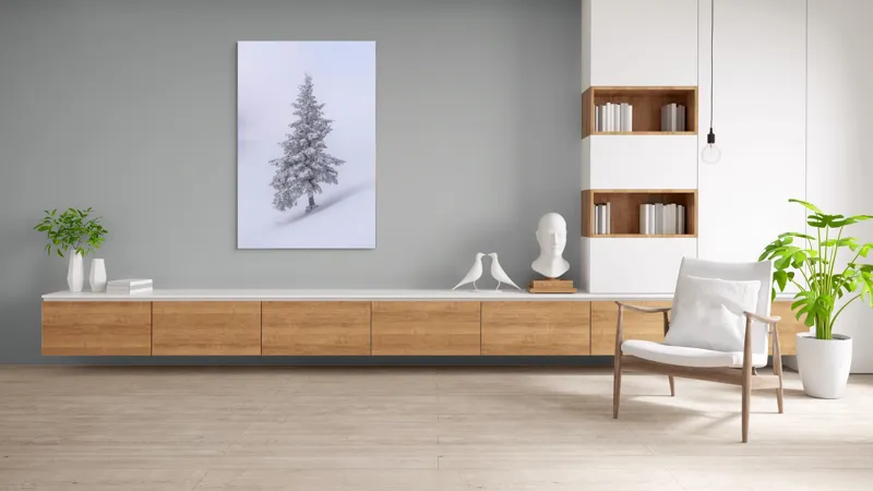 Tablou Canvas, "Singurătatea bradului în zăpadă albă", Alb, Înghețat, Solitar, Tăcut, Rece, Iernatic, Singuratic, Pur, Frig, Izolat, 100 x 150 cm – poza 8