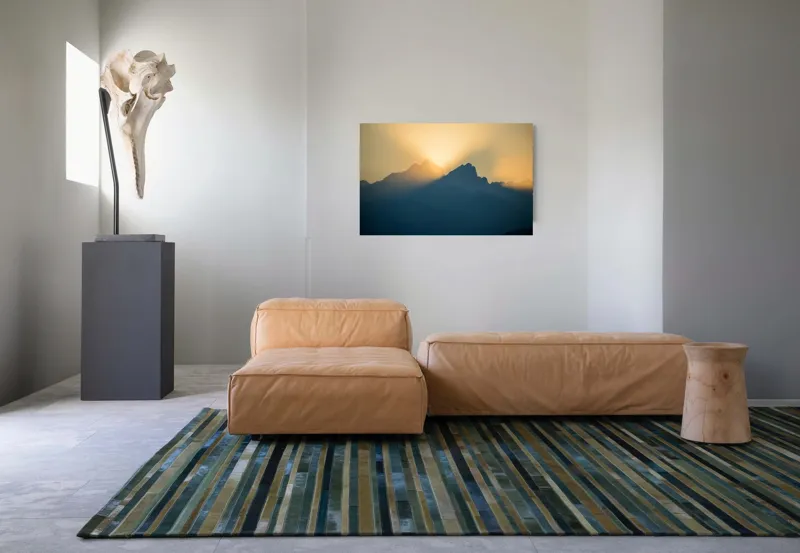 Tablou Canvas, "Răsărit luminiș între vârfuri muntoase", Munte, Siluetă, Răsărit, Ceață, Lumină, Umbre, Cer, Vedere, Peisaj, 90 x 50 cm – poza 8