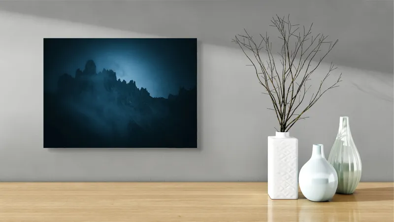 Tablou Canvas, "Misterul munților învăluiți de ceață", Mister, Seninătate, Umbre, Calm, Nocturn, Natură, Pitoresc, Misticism, Întuneric, Siluetă, 54 x 39 cm – poza 3